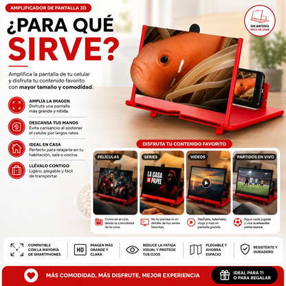 Lupa Amplificadora 3D para Celular – Pantalla HD de Lectura y Videos para Niños y Adultos Mayores