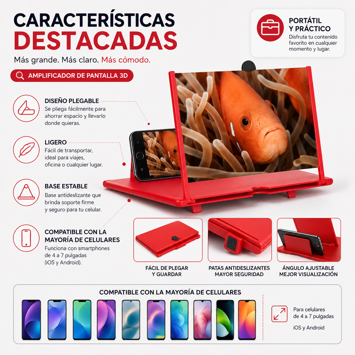 Lupa Amplificadora 3D para Celular – Pantalla HD de Lectura y Videos para Niños y Adultos Mayores