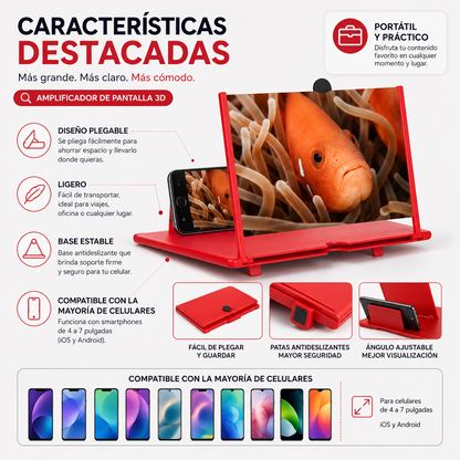 Lupa Amplificadora 3D para Celular – Pantalla HD de Lectura y Videos para Niños y Adultos Mayores