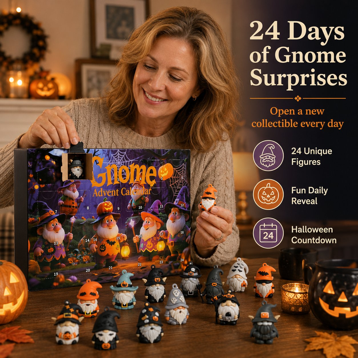 🔥LAST DAY 50% OFF - 24 Days of Halloween Gnome Surprise Figures Advent Calendar Box
